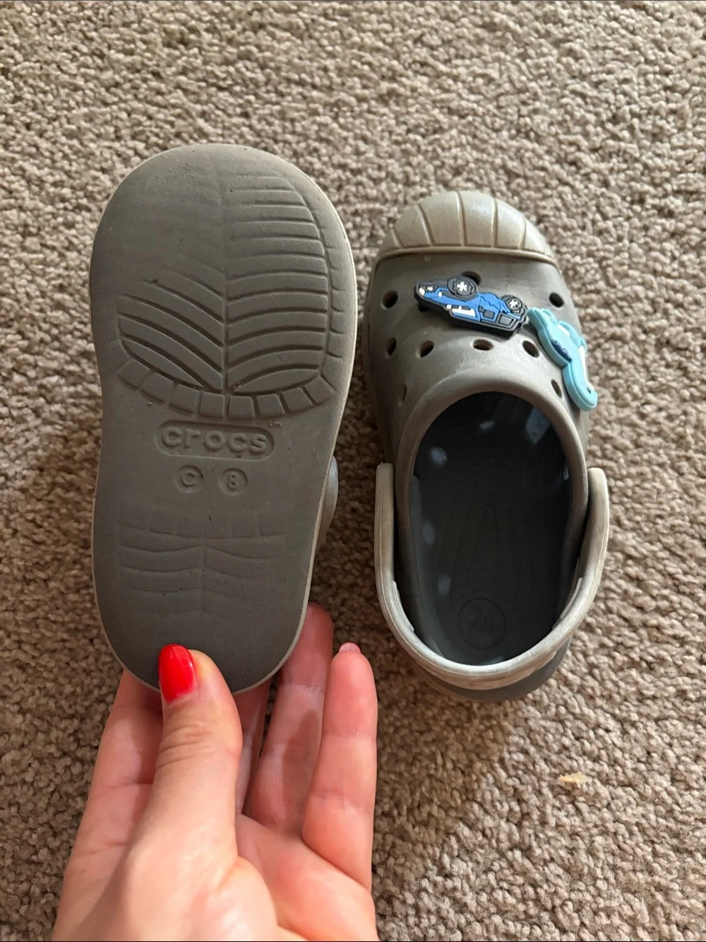 CROCS Kids Lightweight Gray Clog Sandals with Playful Charms